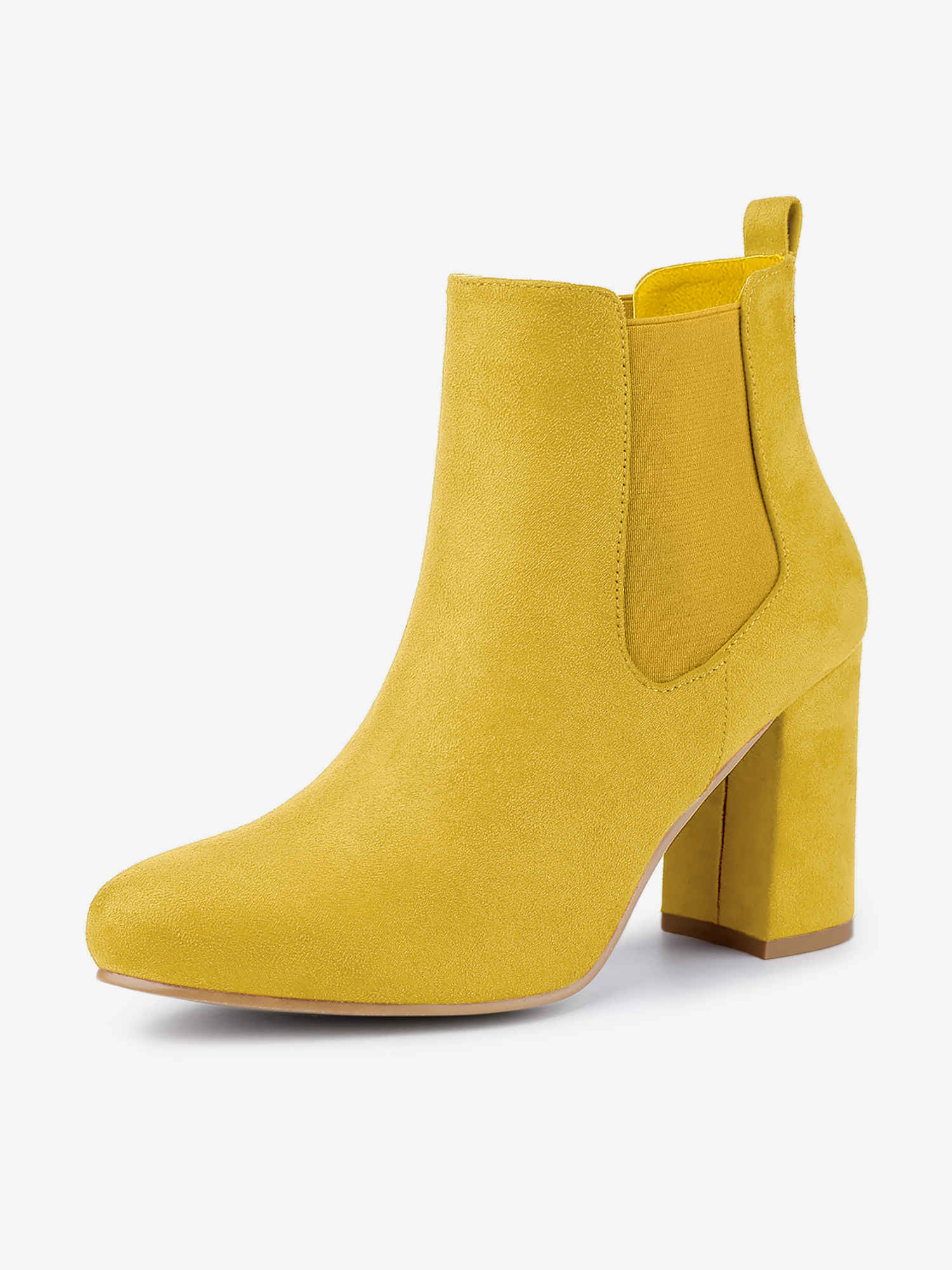 Round Toe Chunky High Heel Ankle Chelsea Boots Yellow/9.5 - Allegra K catalog