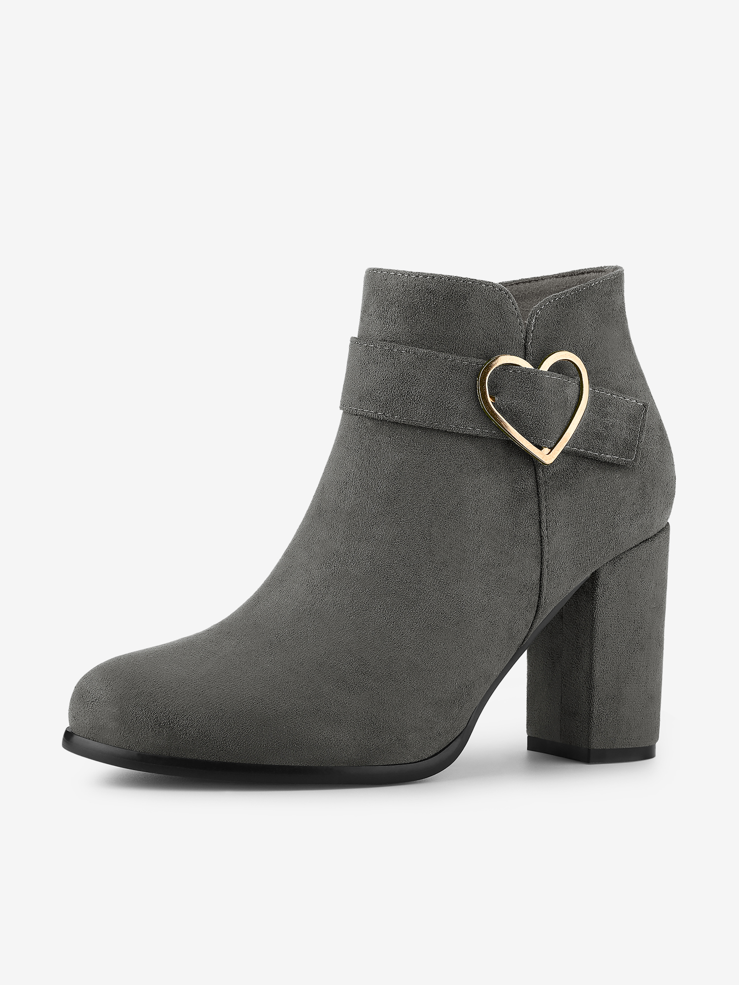Buckle Side Zip Chunky Heel Ankle Boots Grey/7 - Allegra K catalog