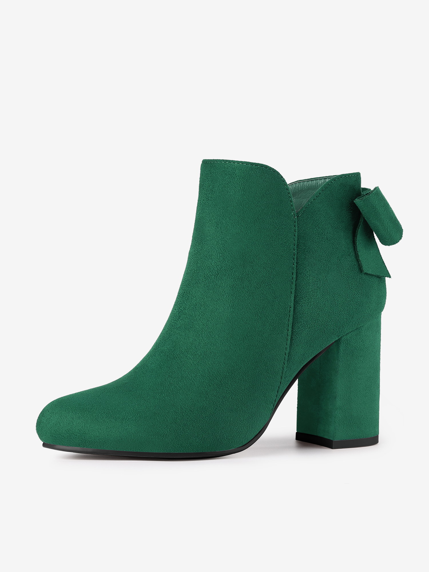 Round Toe Bow Decor Chunky Heel Ankle Boots Green/8.5 - Allegra K catalog