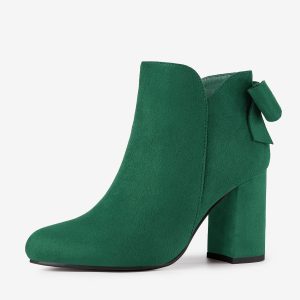 Round Toe Bow Decor Chunky Heel Ankle Boots Green/10 - Allegra K catalog
