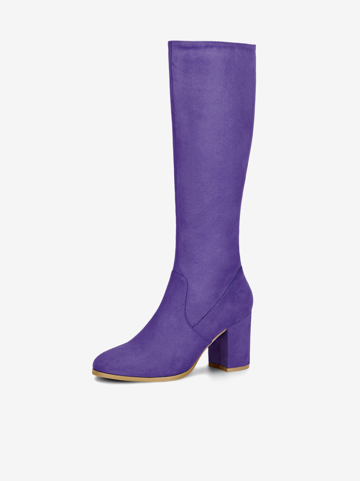 Side Zipper Faux Suede Chunky Heel Knee High Boots Purple/9.5 - Allegra K catalog