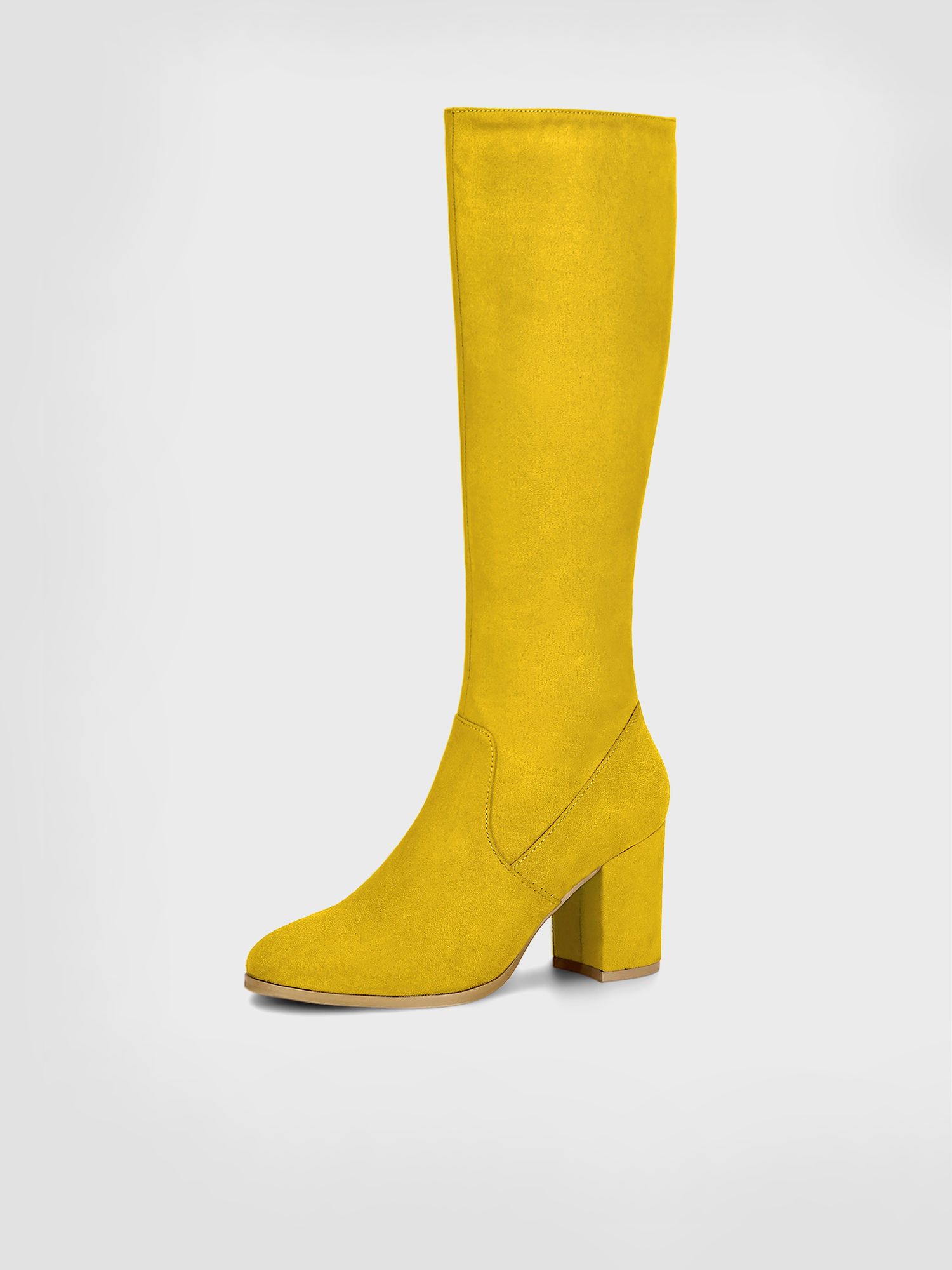 Faux Suede Side Zipper Chunky Heel Knee High Boots Yellow/6 - Allegra K catalog