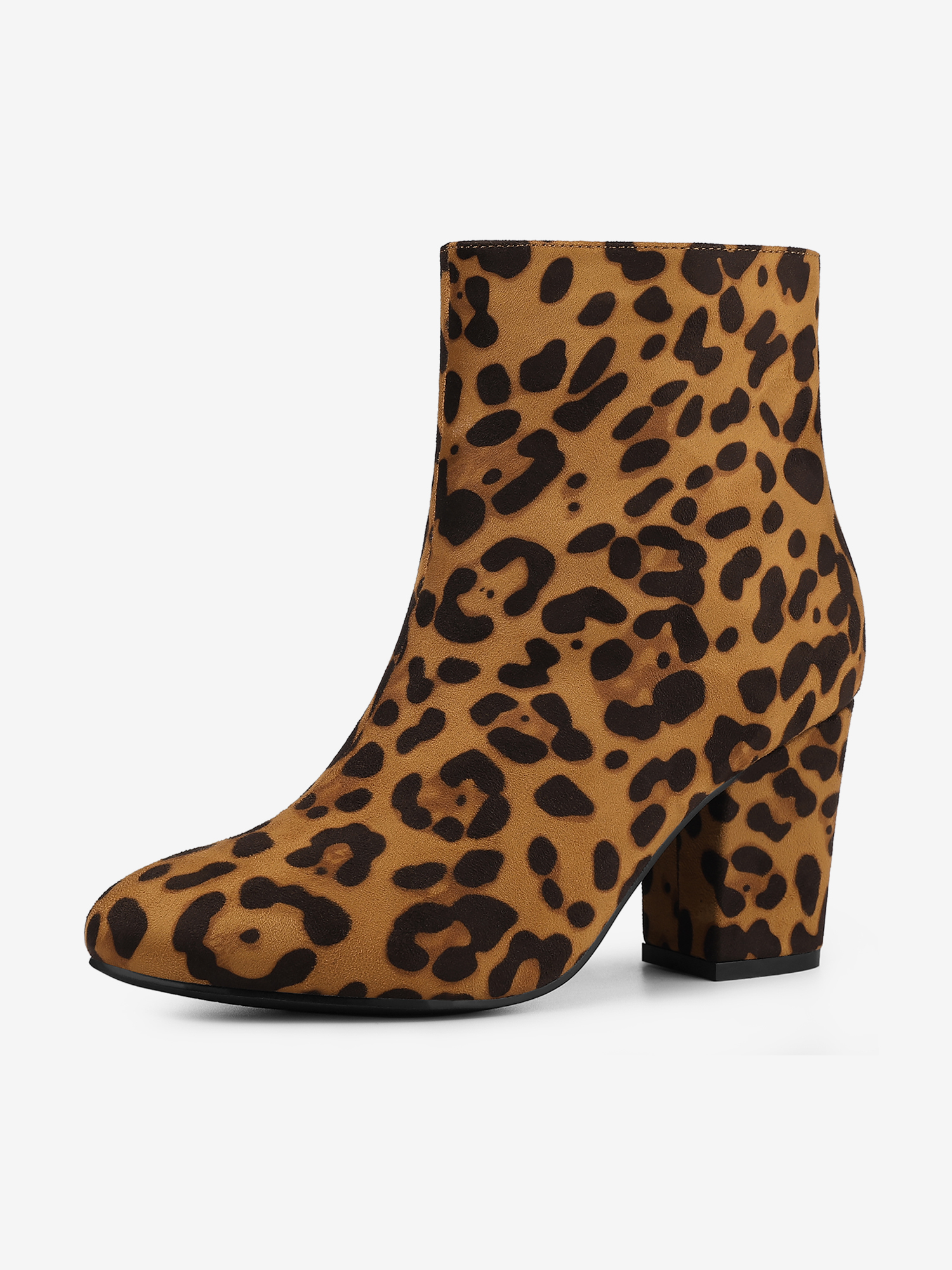 Faux Suede Round Toe Block Heel Zipper Ankle Boots Leopard/7 - Allegra K catalog