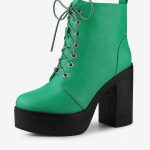 Platform Chunky High Heel Lace Up Combat Boots Green/8.5 - Allegra K catalog