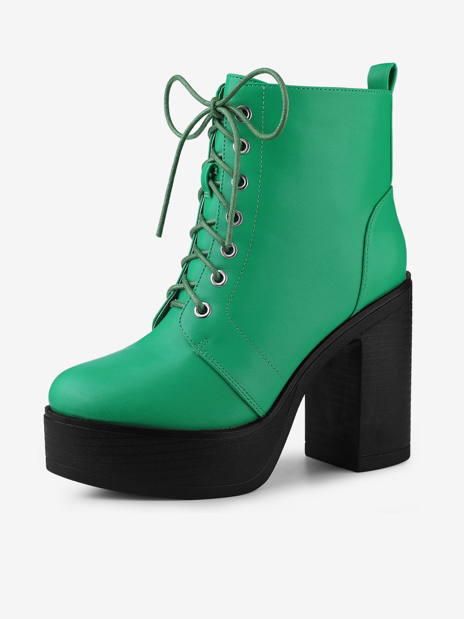 Platform Chunky High Heel Lace Up Combat Boots Green/8.5 - Allegra K catalog