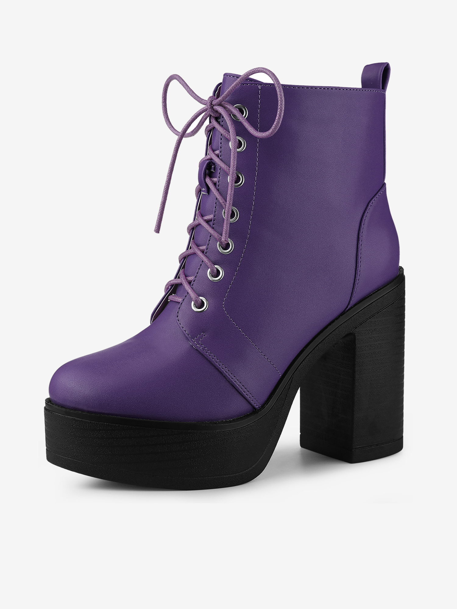 Platform Chunky High Heel Lace Up Combat Boots Purple/8.5 - Allegra K catalog