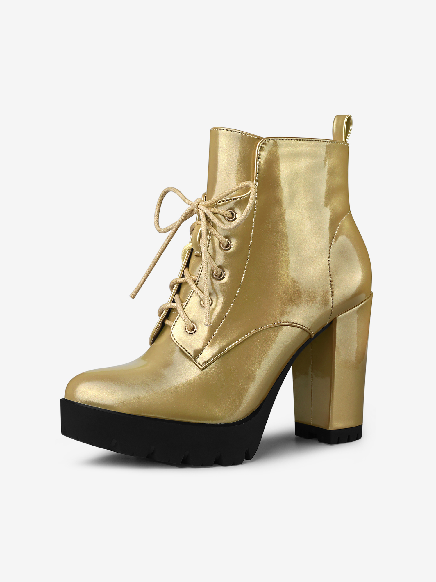 Round Toe Chunky Heel Lace Up Platform Boots Gold/6.5 - Allegra K catalog