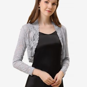 Elegant Sheer Floral Lace Cropped Bolero Shrugs Grey/M - Allegra K catalog