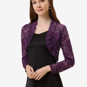 Elegant Sheer Floral Lace Cropped Bolero Shrugs Purple/XS - Allegra K catalog