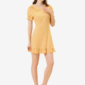 Plaid Gingham Ruffled Retro Peter Pan Collar Dress Yellow/XL - Allegra K catalog