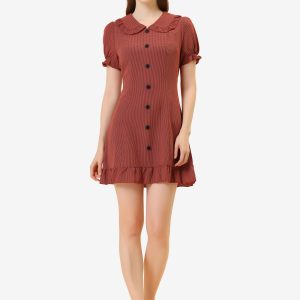 Plaid Gingham Ruffled Retro Peter Pan Collar Dress Red/L - Allegra K catalog