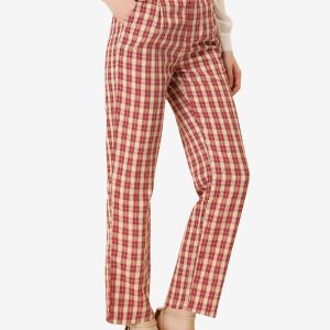 Elastic Waist Casual Work Office Long Trousers Plaid Pants Red Beige/S - Allegra K catalog