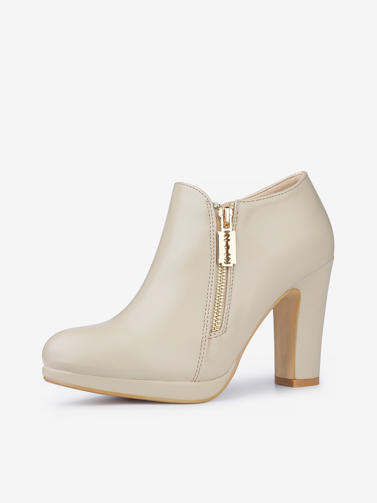 Platform Round Toe Chunky Heel Ankle Boot Beige/9 - Allegra K catalog