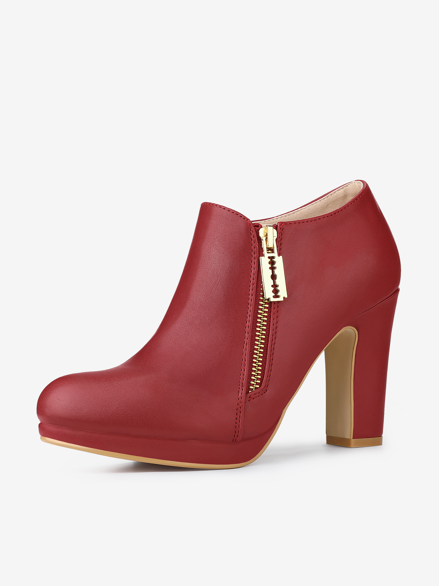 Platform Round Toe Chunky Heel Ankle Boot Red/7 - Allegra K catalog