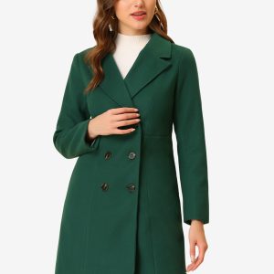 Notched Lapel Double Breasted Outwear Winter Long Coat Green/XL - Allegra K catalog