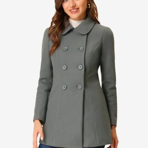 Peter Pan Collar Double Breasted Winter Long Trench Pea Coat Dark Grey/XS - Allegra K catalog