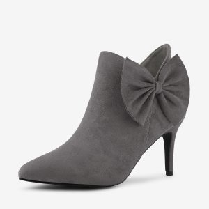 Pointed Toe Zip Bow Stiletto Heel Ankle Boots Grey/8 - Allegra K catalog