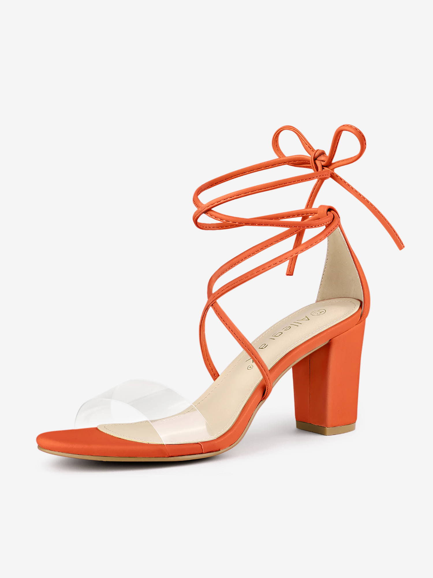 Open Toe Lace Up Clear Strap Block Heel Sandals Orange/6 - Allegra K catalog