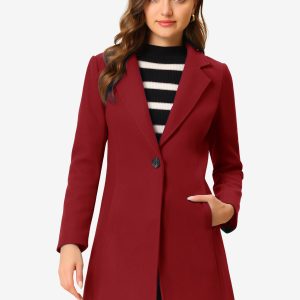 Classic Notched Lapel Long Sleeve Buttoned Coat Dark Red/M - Allegra K catalog