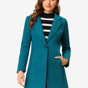 Classic Notched Lapel Long Sleeve Buttoned Coat Lake Blue/M - Allegra K catalog