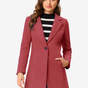 Classic Notched Lapel Long Sleeve Buttoned Coat Dark Pink/L - Allegra K catalog