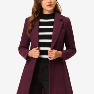 Classic Notched Lapel Long Sleeve Buttoned Coat Purplish/L - Allegra K catalog