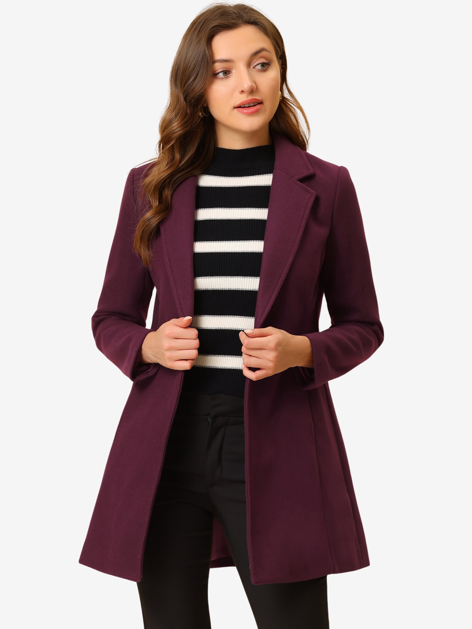 Classic Notched Lapel Long Sleeve Buttoned Coat Purplish/XL - Allegra K catalog