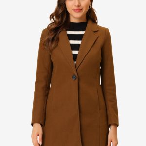Classic Notched Lapel Long Sleeve Buttoned Coat Dark Brown/L - Allegra K catalog