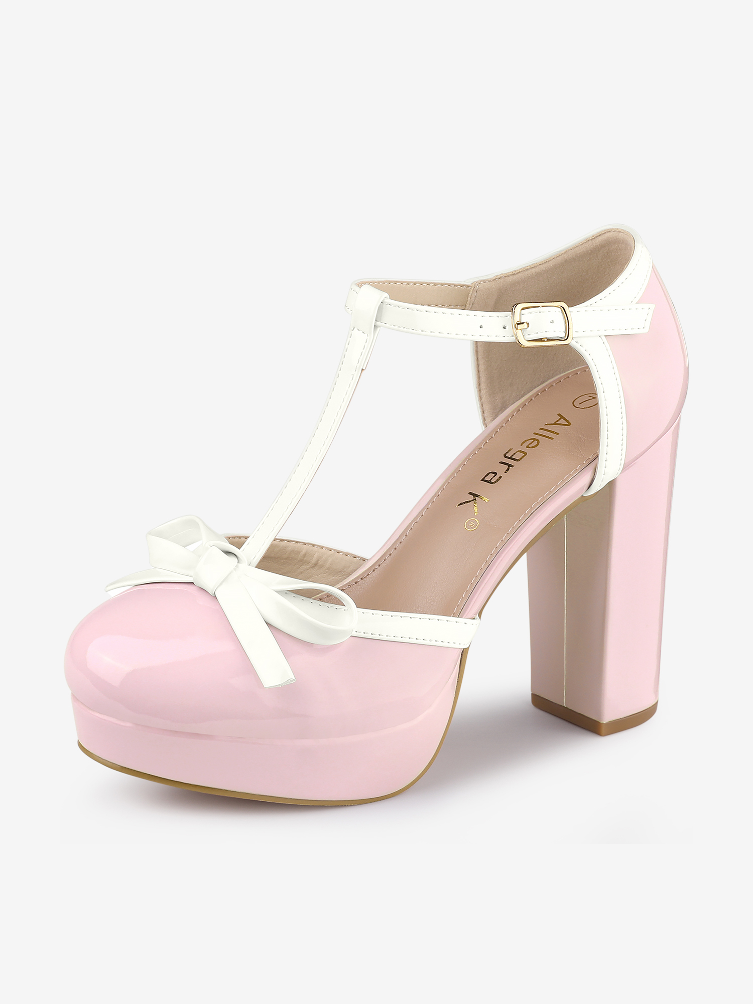 Platform Bow T Strap Chunky Heel Pumps Pink/7 - Allegra K catalog