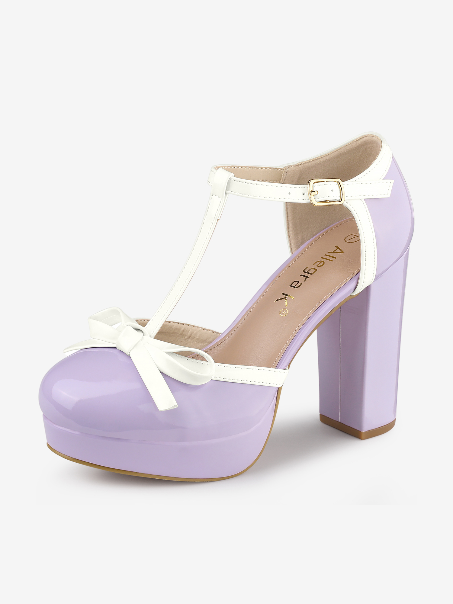Platform Bow T Strap Chunky Heel Pumps Purple/6 - Allegra K catalog