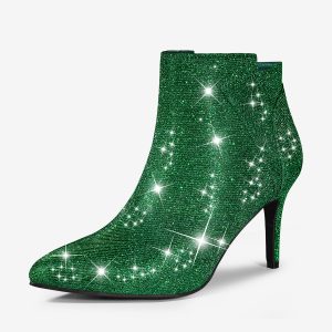 Glitter Pointed Toe Zipper Stiletto Heel Ankle Boots Green/9.5 - Allegra K catalog