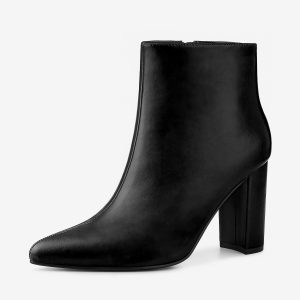 Pointed Toe Zipper Chunky High Heel Ankle Boots Black/11 - Allegra K catalog