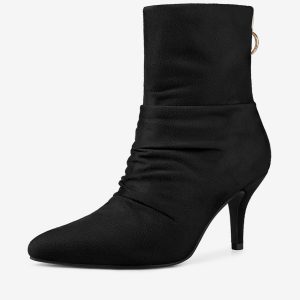 Pointy Toe Slouchy Back Zipper Stiletto Heel Ankle Boots Black/7 - Allegra K catalog