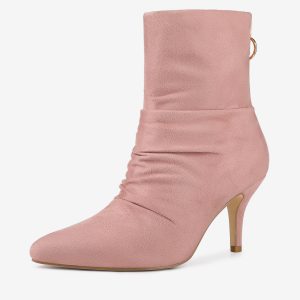 Pointy Toe Slouchy Back Zipper Stiletto Heel Ankle Boots Dust Pink/8 - Allegra K catalog
