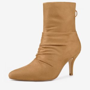 Pointy Toe Slouchy Back Zipper Stiletto Heel Ankle Boots Brown/10 - Allegra K catalog