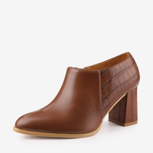 Patchwork Oxford Pointed Toe Chunky Heel Ankle Booties Brown/10 - Allegra K catalog