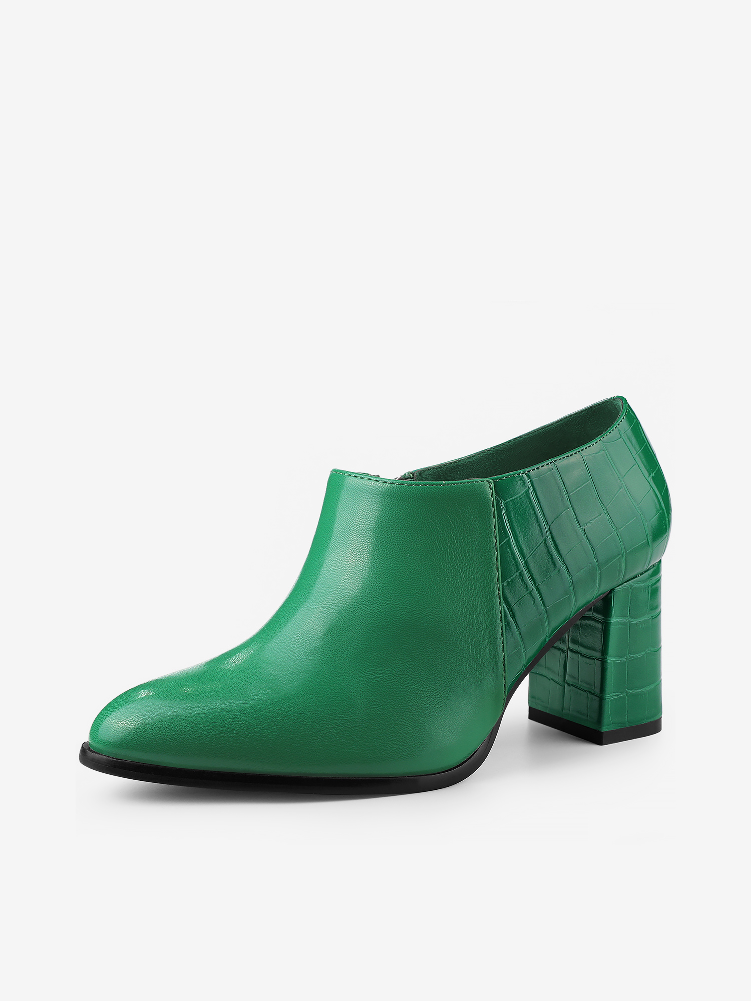 Patchwork Oxford Pointed Toe Chunky Heel Ankle Booties Green/7 - Allegra K catalog