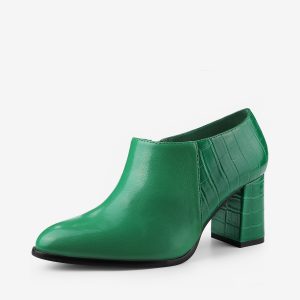 Patchwork Oxford Pointed Toe Chunky Heel Ankle Booties Green/9 - Allegra K catalog