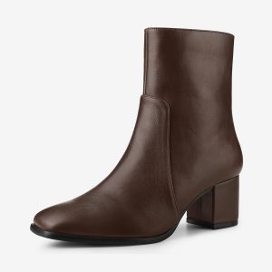 Faux Leather Square Toe Side Zip Block Heel Ankle Boots Coffee/8.5 - Allegra K catalog