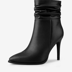Slouchy Pointed Toe Stiletto Heel Ankle Boot Black/7.5 - Allegra K catalog