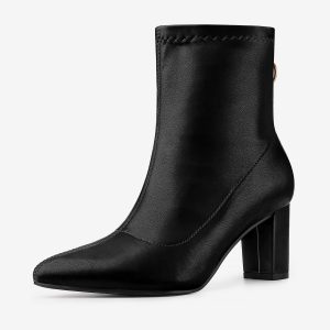 Pointy Toe Back Zip Block Heel Ankle Boots Black/8 - Allegra K catalog
