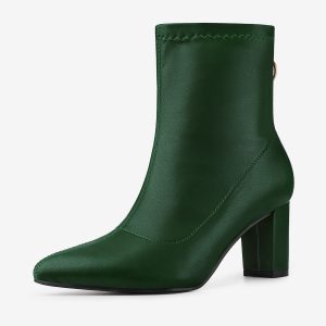Pointy Toe Back Zip Block Heel Ankle Boots Dark Green/11 - Allegra K catalog