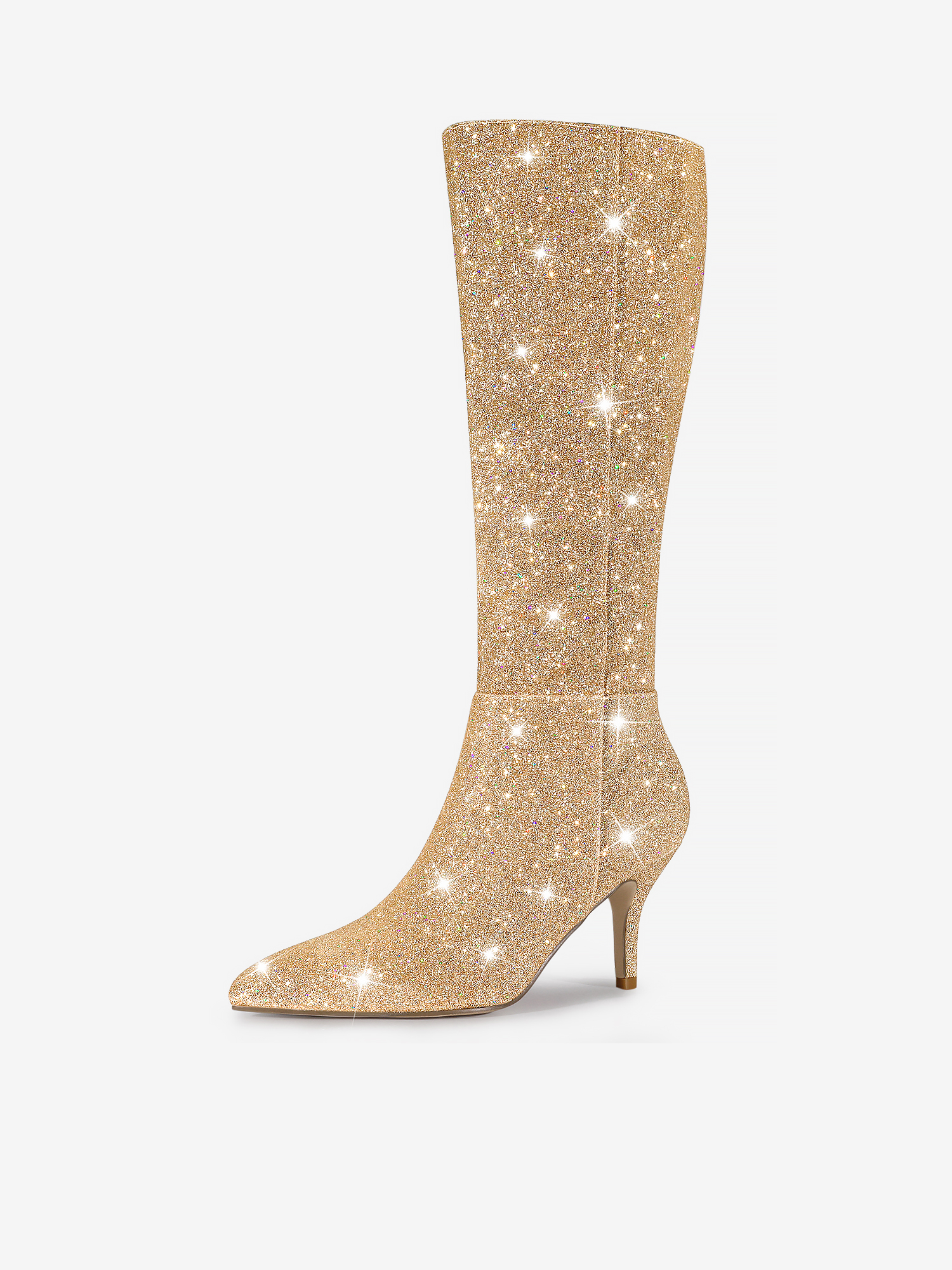 Sparkle Glitter Pointy Toe Stiletto Heel Knee High Boots Gold/11 - Allegra K catalog