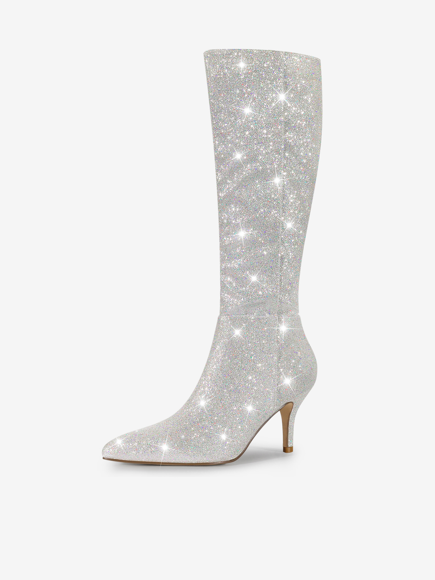 Sparkle Glitter Pointy Toe Stiletto Heel Knee High Boots Silver/7 - Allegra K catalog