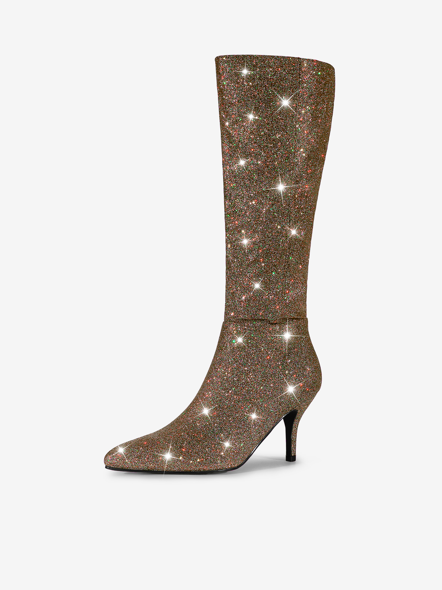 Sparkle Glitter Pointy Toe Stiletto Heel Knee High Boots Dark Brown/6 - Allegra K catalog