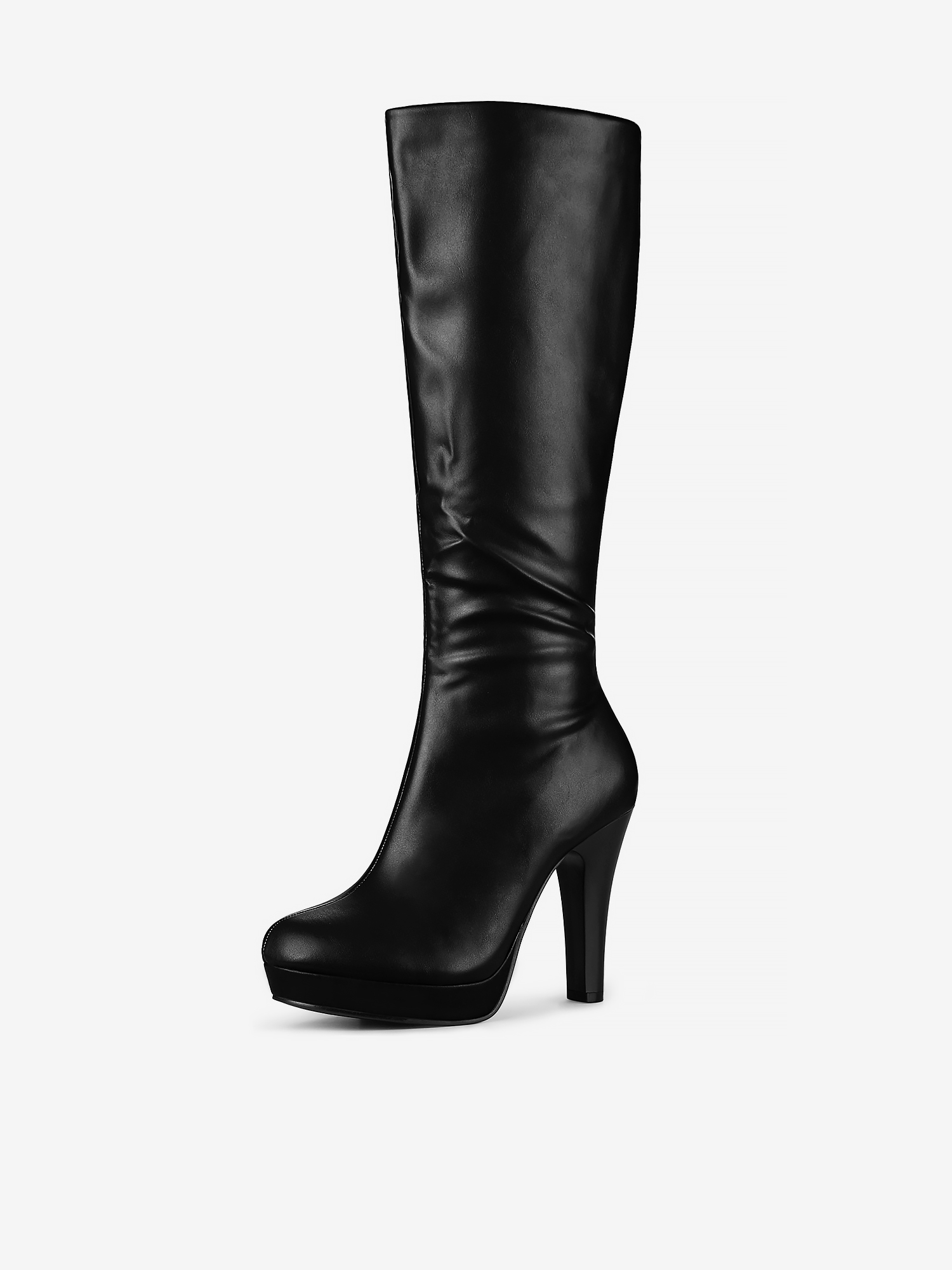 Faux Leather Chunky Heel Round Toe Zipper Platform Knee High Boots Black/11 - Allegra K catalog