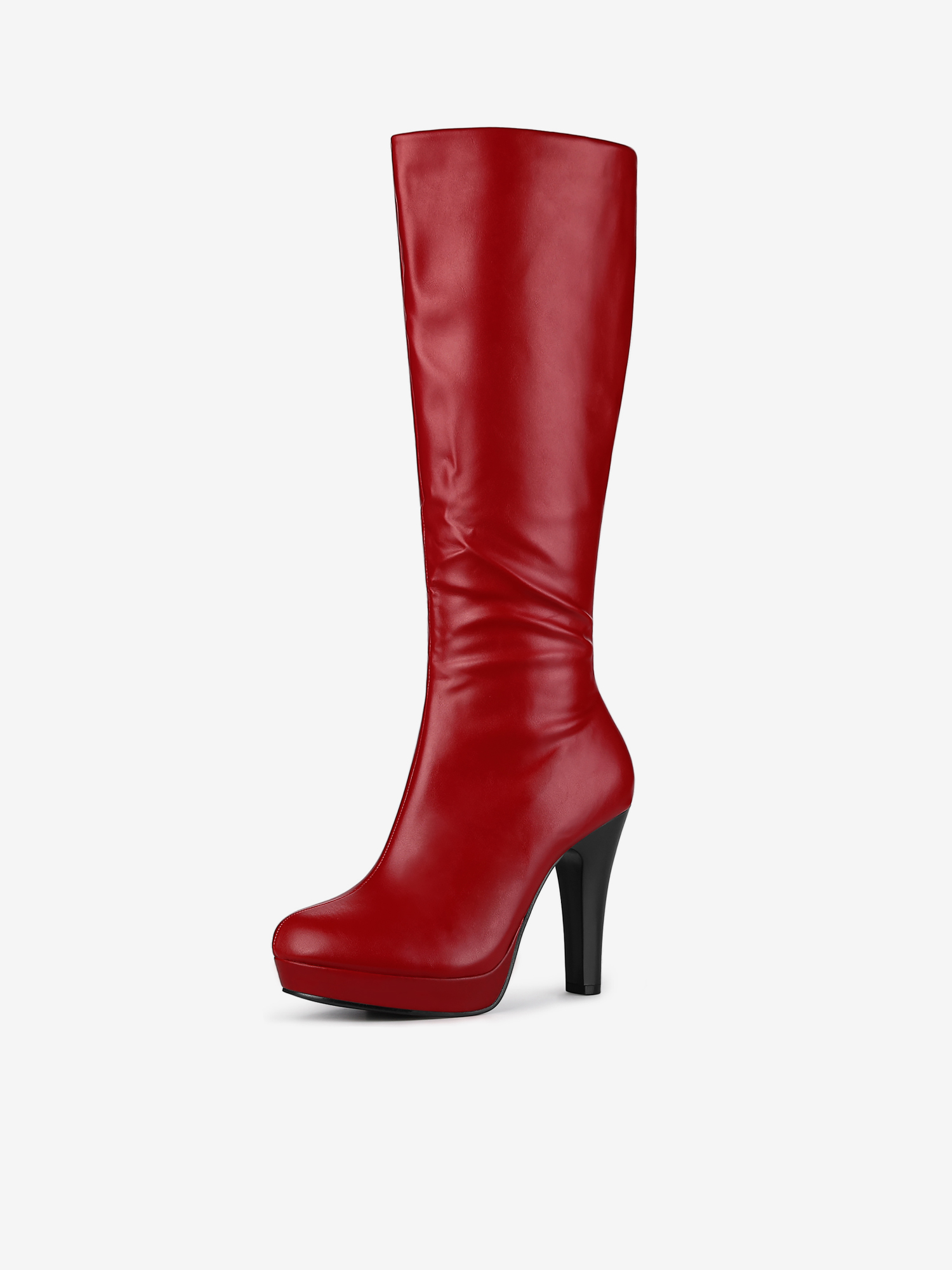 Faux Leather Chunky Heel Round Toe Zipper Platform Knee High Boots Red/8 - Allegra K catalog