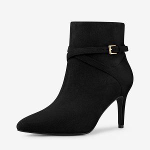 Pointy Toe Buckle Cross Straps Stiletto Heel Ankle Boots Black/6 - Allegra K catalog
