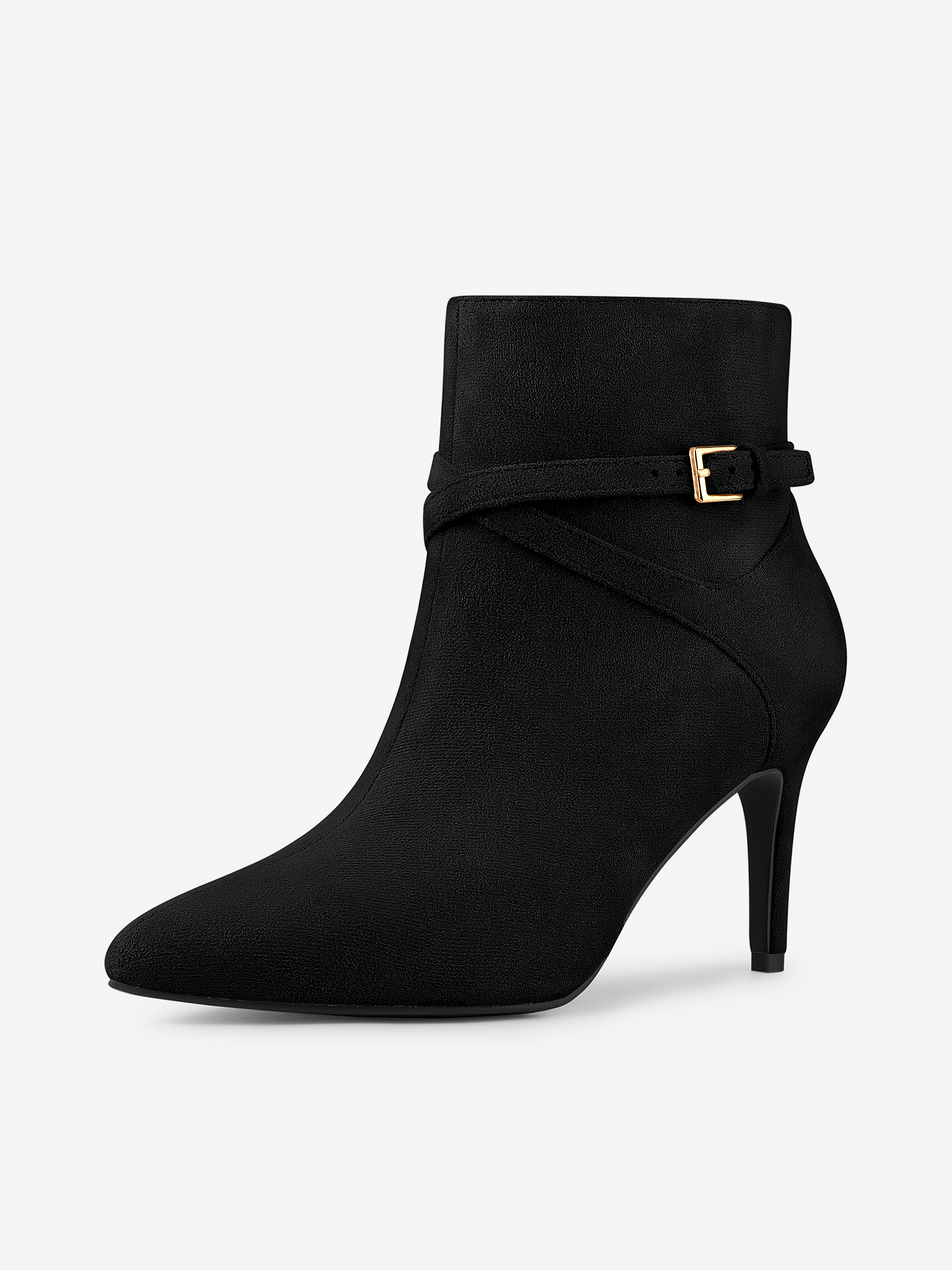 Pointy Toe Buckle Cross Straps Stiletto Heel Ankle Boots Black/6 - Allegra K catalog