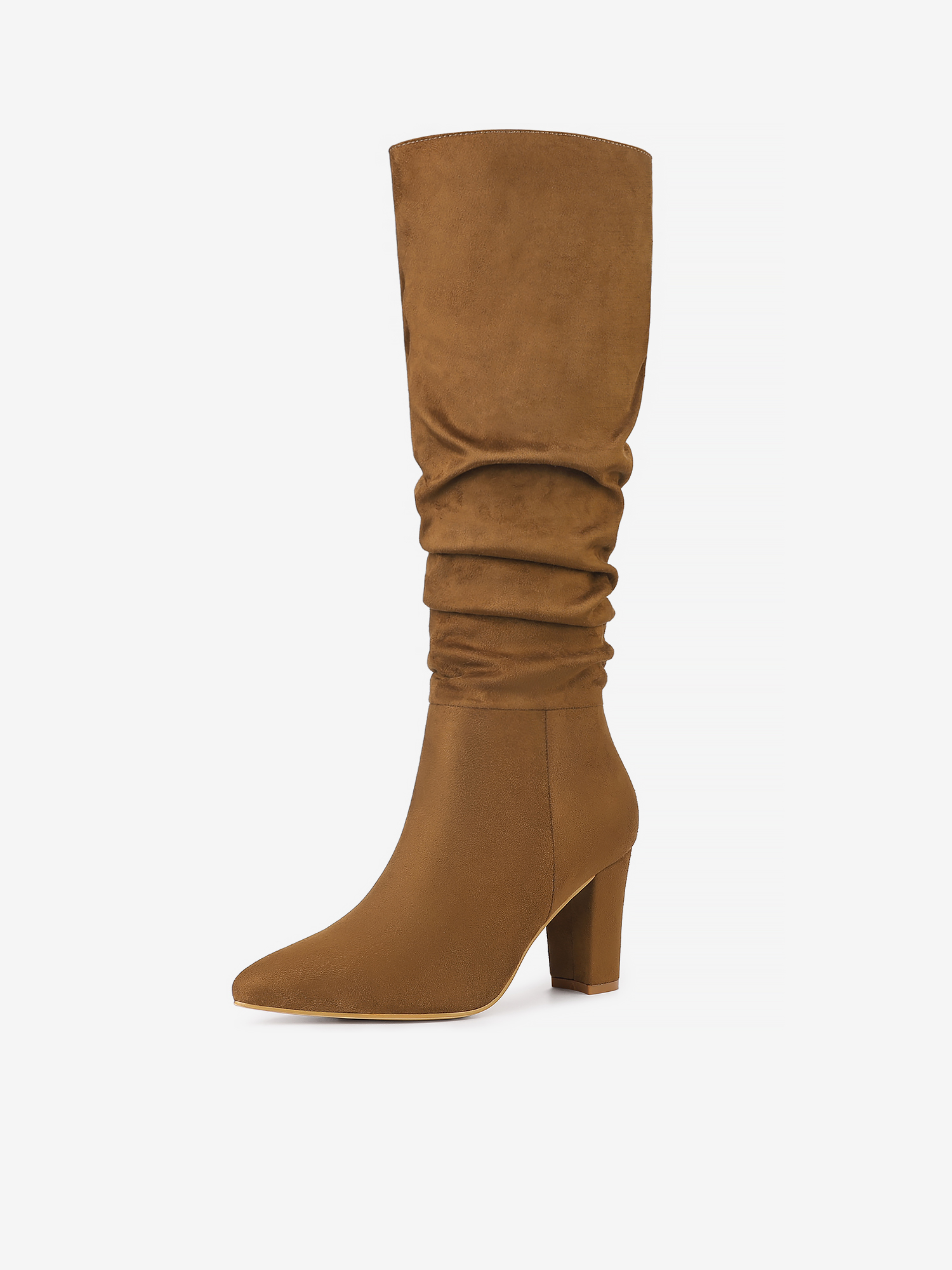 Slouchy Pointed Toe Chunky Heel Knee High Boots Brown/8 - Allegra K catalog